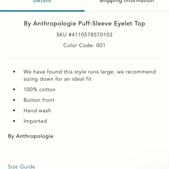 Anthropologie Puff Sleeve Eyelet Top - Picture 8 of 8